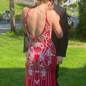 Elegant Jovani Red Embellished Evening/Prom Dress